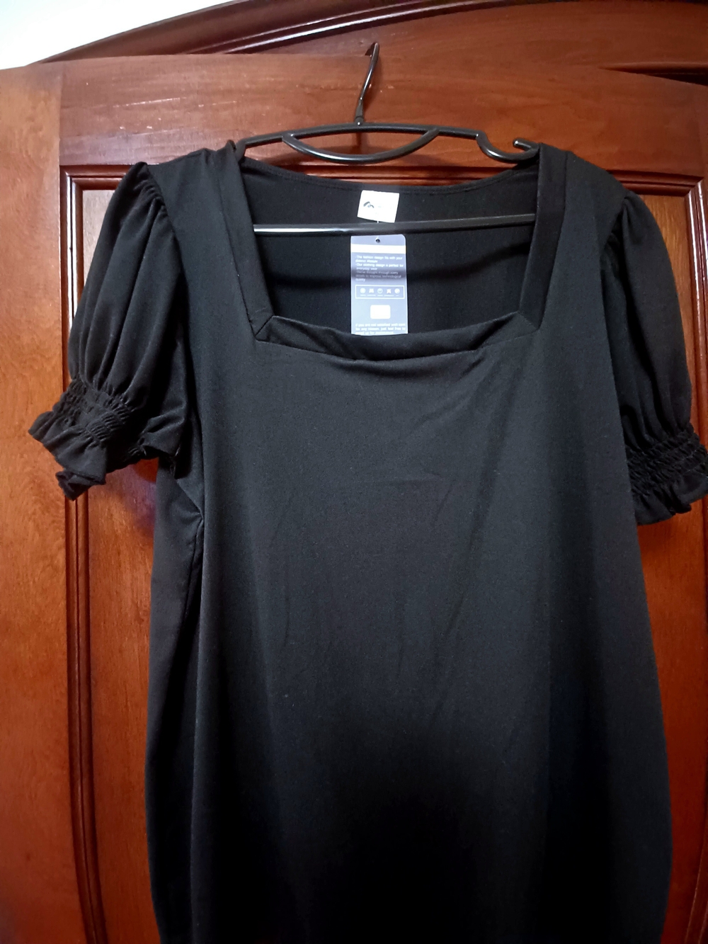 SHEIN Black Square Neck Puff Sleeve Tunic Top